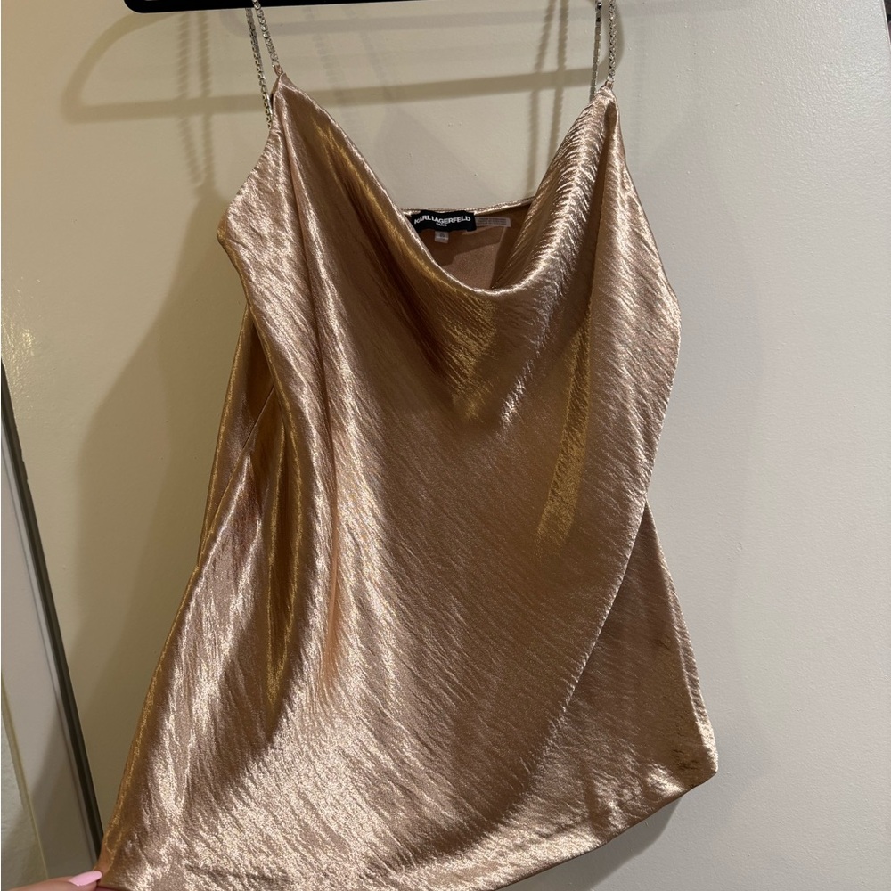 Karl Lagerfeld Gold Asymmetrical Sleeveless Camisole